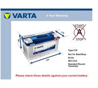 Battery fits AUDI A5 S3 S5 A4 Allroad A8 S4 RS6 S8 A6 A4 RS4 Varta 019