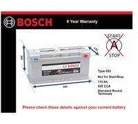 Battery fits AUDI A6 C5, C6, C7 Bosch 020 920A 110Ah 5Yr Warranty New
