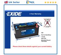 Battery fits AUDI A6 C5, C6, C7 Exide 020 850A 110Ah 4Yr Warranty New