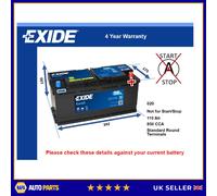 Exide Car Battery EB1100 (020) 12V 110Ah 850CCA 4Yr Warranty