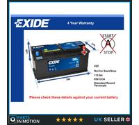 Battery fits AUDI A6 C5, C6, C7 Exide 020 850A 110Ah 4Yr Warranty New