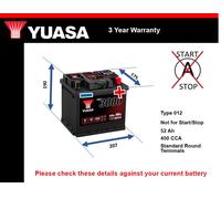 Battery fits AUDI Q3 Q4 A3 A4 80 F103 75 60 A6 50 Yuasa 012 450A 52Ah