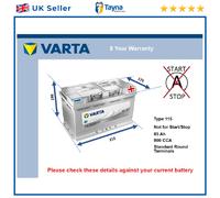 Battery fits AUDI Q7 A2 S3 A7 A5 Q5 TT A8 RS5 S4 S5 TT RS A6 Varta 115