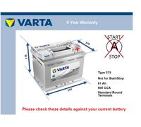Battery fits LDV 400 CONVOY 200 2.0 3.5 2.5D 89 to 09 Varta 075 600A 61Ah New