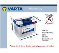 Battery fits CHRYSLER DELTA PT CRUISER SARATOGA 1989 on Varta 027 540A 60Ah New