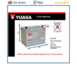 Battery fits CHRYSLER NEON 2.0 94 to 99 Yuasa 068 650A 75Ah 5Yr Warranty Quality