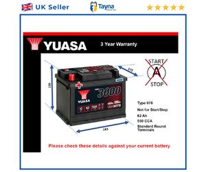Battery fits CHRYSLER NEON SEBRING 300M STRATUS VISION 93 to 10 Yuasa 078 550A
