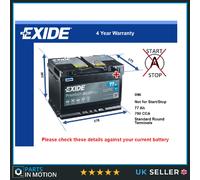 Battery fits DODGE CALIBER JOURNEY 2006 on Exide 096 760A 77Ah 4Yr Warranty New