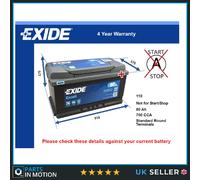 110 Car Battery Exide EB802 12V 80Ah 700CCA - Yuasa YBX3110 Equivalent
