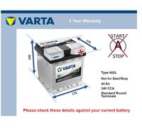 Battery fits FIAT PANDA 1.0 1.1 1.2 1.3D Varta 002L 340A 40Ah Quality