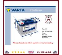 Battery fits CHRYSLER CROSSFIRE 3.2 03 to 08 Varta 096R 680A 74Ah 4Yr Warranty