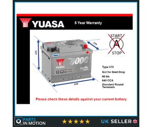 Battery fits FORD ECOSPORT FUSION B-MAX FOCUS C-MAX PUMA KA Yuasa 075