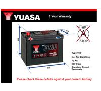 Battery fits FORD RANGER MAVERICK 2.4 2.5D 3.0D 93 to 12 Yuasa 069 630A 72Ah New