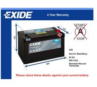 Battery fits GREAT WALL STEED STEED 5 2.2 2.0D 2012 on Exide 249 800A 95Ah New