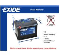 Battery fits HILLMAN IMP 64 to 67 Exide 078 540A 62Ah 4Yr Warranty 242x175x190