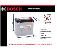 Battery fits HONDA CIVIC Bosch 048 300A 45Ah 3Yr Warranty 219x135x222
