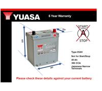 Battery fits HONDA JAZZ 1.2 1.3 1.4 1.5 1983 on Yuasa 054H 360A 40Ah Quality New