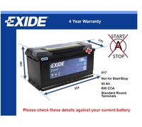 Battery fits HYUNDAI GENESIS EQUUS 3.8 09 to 17 Exide 017 800A 95Ah Quality New
