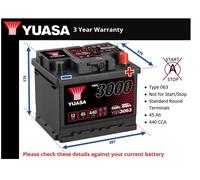 Yuasa YBX3063 SMF Battery 440 CCA 45Ah 3 Year Warranty