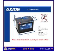 Battery fits HYUNDAI i30 SONATA Exide 078 540A 62Ah 4Yr Warranty Quality