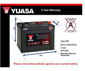 Battery fits HYUNDAI ix20 COUPE i40 MATRIX GETZ ELANTRA TRAJET 1992 on D4FA 068