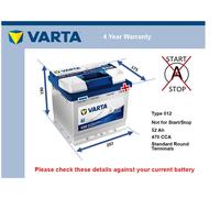Genuine Varta Car Battery 5524000473132 C22 Type 012 / 079 52Ah 470CCA Quality