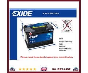 Battery fits JEEP COMPASS GRAND CHEROKEE CJ5 - CJ8 1972 on Exide 096R 680A 74Ah