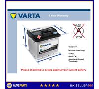 Battery fits ZAZ TAVRIA 1.1 1.3 89 to 07 Varta 077 400A 45Ah 3Yr Warranty New
