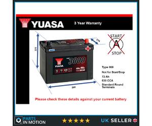 Battery fits KIA VENGA RIO OPTIMA CEED CARENS PRO CEED SEDONA Yuasa 068