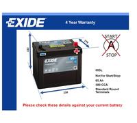 Battery fits KIA VENGA YN 1.6 10 to 19 Exide 005L 580A 65Ah 4Yr Warranty Quality