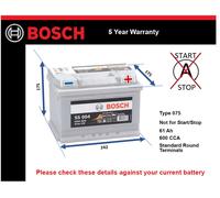 S5 004 Bosch Type 065 075 Heavy Duty Car Van Battery S5004 61Ah 12V 600A