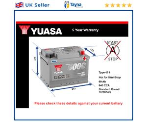Battery fits LDV 400 CONVOY 200 2.0 3.5 2.5D 89 to 09 Yuasa 075 640A 60Ah New