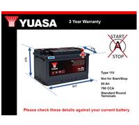 Battery fits LDV V80 MAXUS 2.5D 2005 on Yuasa 110 760A 80Ah 3Yr Warranty 1201002