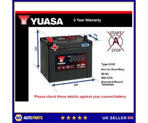 Battery fits LEXUS IS200 Mk1 2.0 99 to 05 Yuasa 005R 500A 60Ah 3Yr Warranty New