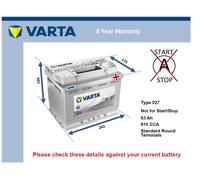 027 Varta D15 Silver Dynamic Car Battery 12V 63Ah 610CCA