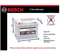 Battery fits ZAZ TAVRIA 1.1 1.2 1.3 87 to 07 Bosch 078 610A 63Ah 5Yr Warranty