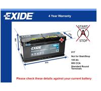 Battery fits MAYBACH 62 57 5.5 6.0 02 to 12 Exide 017 900A 100Ah 4Yr Warranty