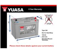 Yuasa YBX5335 12V 100Ah 830CCA Silver Sealed Maintenance Free High Performance Car Battery