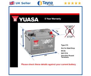 Battery fits MORGAN PLUS 8 AERO 4/4 ROADSTER AERO COUPE PLUS 4 2004 on Yuasa 075