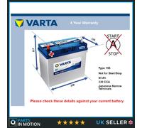 Battery fits TOYOTA OPA 1.8 2.0 00 to 05 Varta 155 330A 45Ah 4Yr Warranty New