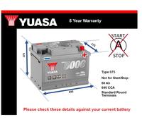 Yuasa YBX5075 12V 60Ah 620CCA Silver Sealed Maintenance Free High Performance Car Battery