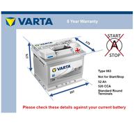 Car Battery C6 Varta 063 520A 52Ah 5Yr Warranty 207x175x175 Silver Dynamic
