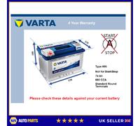 Battery fits CHRYSLER CROSSFIRE 3.2 03 to 08 Varta 096R 680A 74Ah 4Yr Warranty