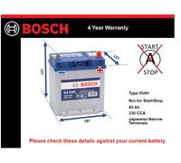 S4030 S4 030 Bosch Car Battery 12V 40Ah 330A Type 054 4 YEAR WARRANTY
