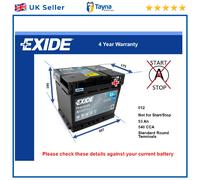 Battery fits HONDA CONCERTO ACCORD CR-V Exide 012 540A 53Ah Quality New