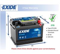 Battery fits NOBLE M600 M10 M12 M15 M400 2.5 2.6 3.0 4.4 1999 on Exide 075 540A
