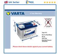 Car Battery D59 Varta 075 540A 60Ah 4Yr Warranty 242x175x175 Blue Dynamic