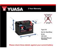 Battery fits OPEL ASCONA COMMODORE REKORD KADETT TIGRA OMEGA Yuasa 075