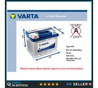 078 Car Battery Varta D42 12V 60Ah 540CCA - Exide EB621 Equivalent