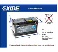 Car Battery EA852 Exide 110 800A 85Ah 4Yr Warranty 315x175x175 Premium